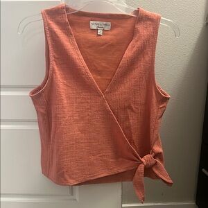 Madewell Textured Coral Wrap Blouse
